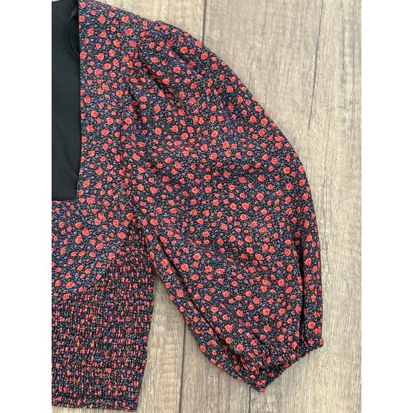 Zara NWT Floral Print Ruched Floral Sweetheart Crop Top Balloon Sleeve Size XS‎ - Picture 12 of 16
